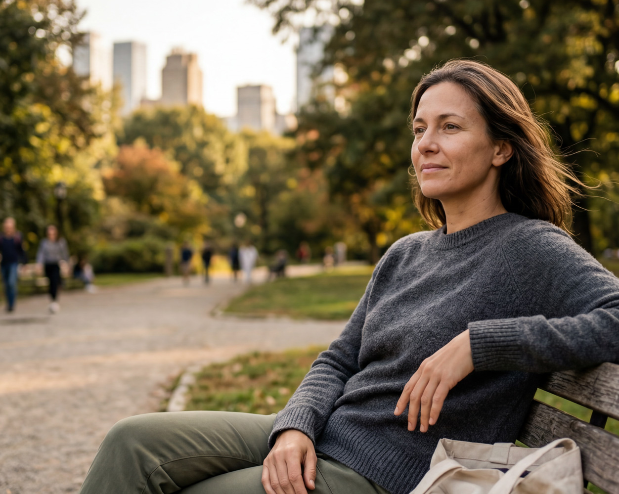 Mujer sentada en el parque.